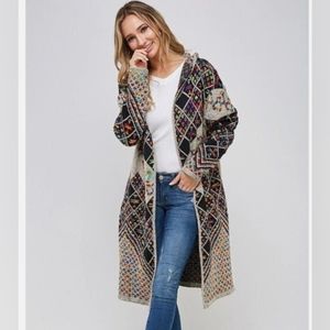 Pinklicious Boho Hooded Multicolored Hoodie Long Sweater